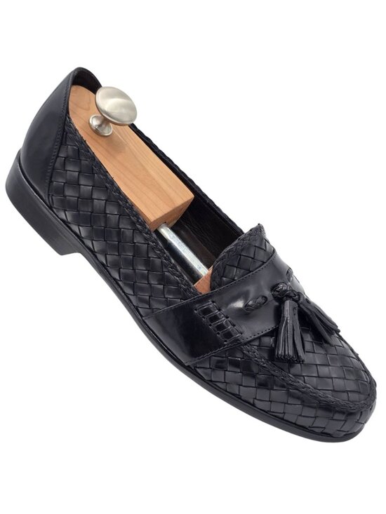 NEW Vintage Bragano Italy Black Woven Leather Tassel Loafer Men 10.5M Dress Shoe main image 5